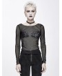 Devil Fashion Black Gothic Punk Sexy Transparent Net Long Sleeve T-Shirt for Women