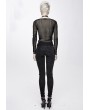 Devil Fashion Black Gothic Punk Sexy Transparent Net Long Sleeve T-Shirt for Women