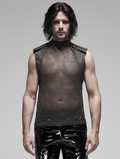 Punk Rave Black Gothic Punk Metal Futuristic Sleeveless Vest Top for Men