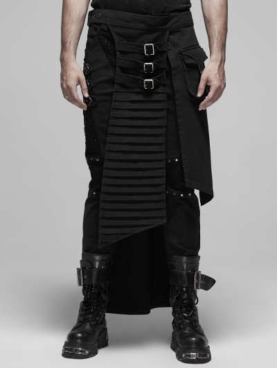 Punk Rave Black Gothic Punk Metal Irregular Skirt for Men