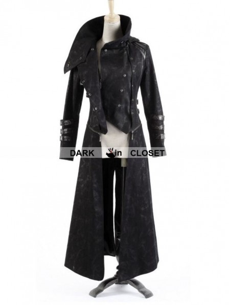 Punk Rave Black Long to Short Gothic Military Trench Coat for Women ...