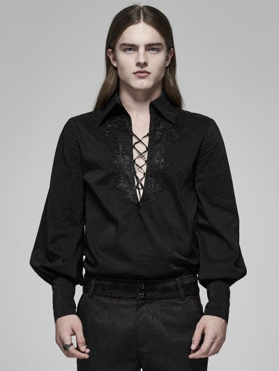 Punk Rave Black Gothic Fire Dragon Long Sleeve Shirt for Men