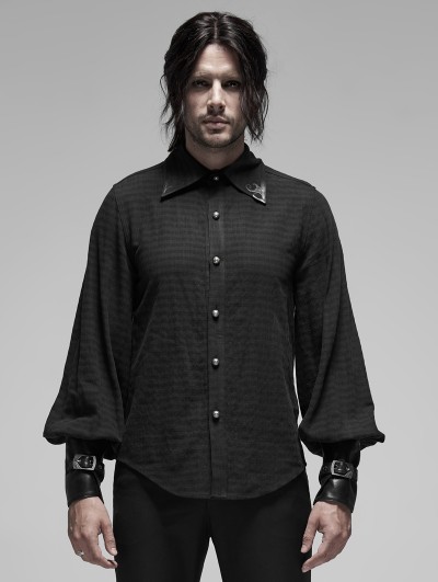 Punk Rave Black Steampunk Appliqued Long Sleeve Shirt for Men