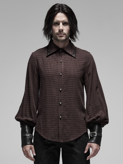 Punk Rave Brown Steampunk Appliqued Long Sleeve Shirt for Men