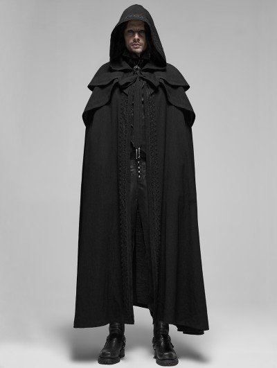 Punk Rave Black Retro Gothic Rococo Long Cloak for Men