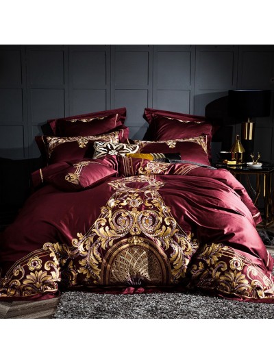 Red Luxurious Vintage Embroidery Comforter Set