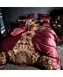 Red Luxurious Vintage Embroidery Comforter Set