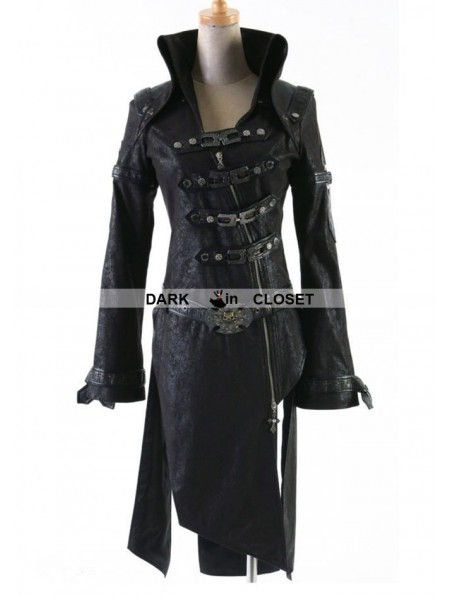 Punk Rave Black Leather Gothic Punk Trench Coat for Women ...