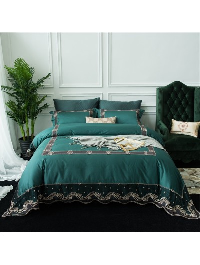 Green Vintage Lace Embroidery Comforter Set