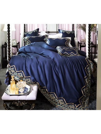 Blue Vintage Embroidery Comforter Set 