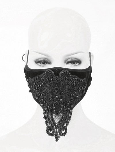 Devil Fashion Black Gothic Lace Beading Mask for Women