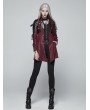 Punk Rave Red and Black Long Sleeves Leather Gothic Trench Coat for Women
