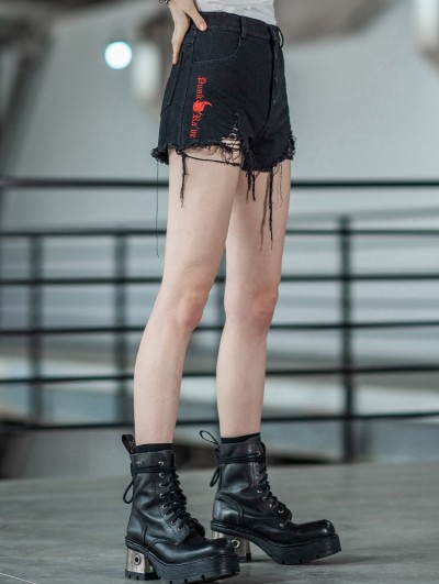 Punk Rave Black Street Fashion Gothic Punk Embroidery Shorts for Women