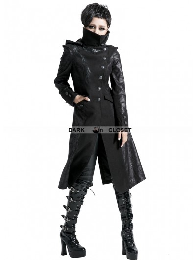 Punk Rave Black Alternative Gothic Long Hooded Coat for Women