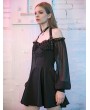 Punk Rave Black Street Fashion Gothic Long Sleeve Halter Short Dress