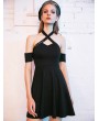 Punk Rave Black Gothic Off-the-Shoulder Summer Sexy Short Dress with Detachable Sleeves