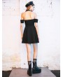 Punk Rave Black Gothic Off-the-Shoulder Summer Sexy Short Dress with Detachable Sleeves