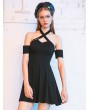 Punk Rave Black Gothic Off-the-Shoulder Summer Sexy Short Dress with Detachable Sleeves