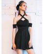 Punk Rave Black Gothic Off-the-Shoulder Summer Sexy Short Dress with Detachable Sleeves