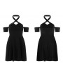 Punk Rave Black Gothic Off-the-Shoulder Summer Sexy Short Dress with Detachable Sleeves