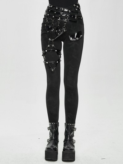Black S-UK8 Steampunk Women Trousers Leggings Hollow Out Five-Pointed Star Pentagram Pencil Pants Punk Gothic 