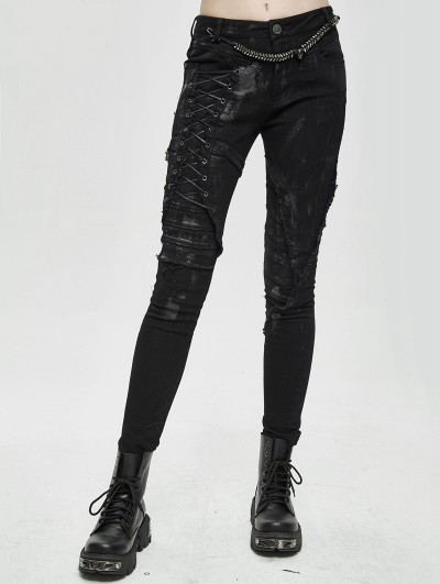 Devil Fashion Black Gothic Punk Slim Long Pants for Women