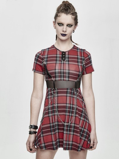 Devil Fashion Red Plaid Gothic Punk Summer Short Dress