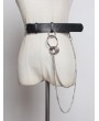 Black Gothic Punk PU Leather Chain Ring Belt