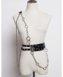 Black Gothic Punk PU Leather Ring Chain Belt