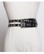 Black Gothic Punk PU Leather Ring Chain Belt