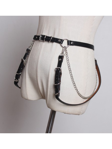 Black Gothic Punk PU Leather Chain Belt - DarkinCloset.com