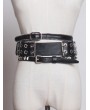 Black Gothic Punk PU Leather Rivet Zipper Wide Belt