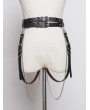 Black Gothic Punk PU Leather Chain Belt with Detachable Belts