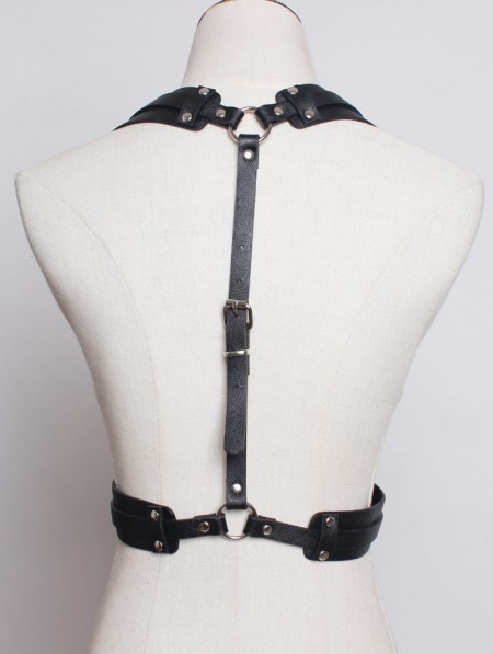 Black Gothic Punk PU LeatherBuckle Belt Harness - DarkinCloset.com