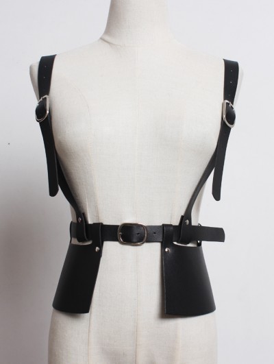 Black Gothic Punk PU Leather Buckle Belt Harness