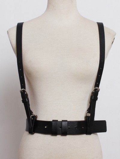 Black Gothic Punk PU Leather Buckle Belt Harness