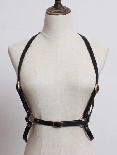 Black Gothic Punk PU Leather Buckle Belt Harness