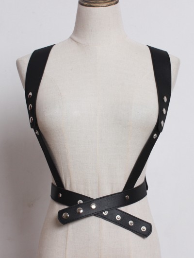 Black Gothic Punk PU Leather Rivet Belt Harness