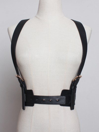 Black Gothic Punk PU Leather Buckle Belt Harness