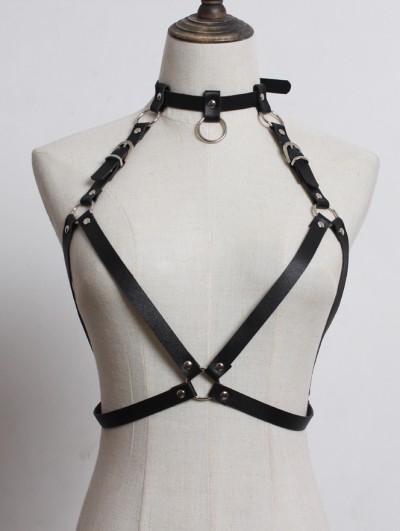 Black Gothic Punk PU Leather Body Bondage Buckle Belt Harness