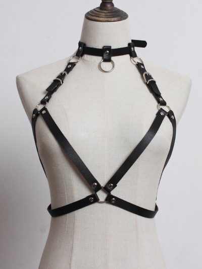Black Gothic Punk PU Leather Body Bondage Buckle Belt Harness