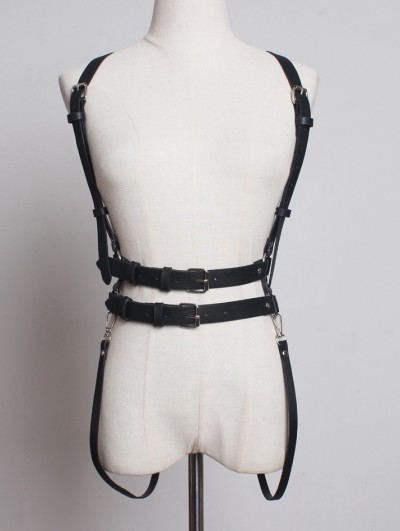 Black Gothic Punk PU Leather Buckle Belt Harness