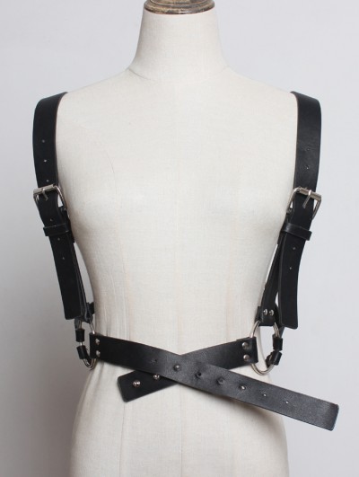 Black Gothic Punk PU Leather Pentagram Roop Harness