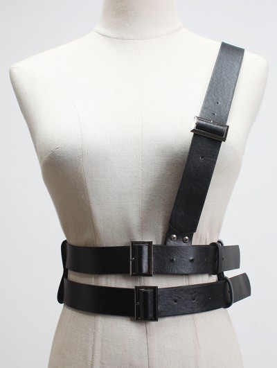 Black Gothic Punk PU Leather Buckle Belt Harness