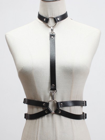 Black Gothic Punk PU Leather Buckle Belt Harness