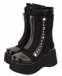 Black Gothic Punk Rivet Zipper Platform Mid-Calf Boots for Women