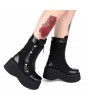 Black Gothic Punk Rivet Zipper Platform Mid-Calf Boots for Women