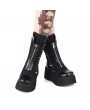 Black Gothic Punk Rivet Zipper Platform Mid-Calf Boots for Women