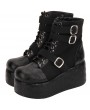 Black Gothic Punk Skull Platform Mid-Calf Boots for Women