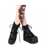 Black Gothic Punk Skull Platform Mid-Calf Boots for Women